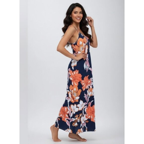 Blue Floral Print Cami Dress With Pockets - Picture 2 of 8